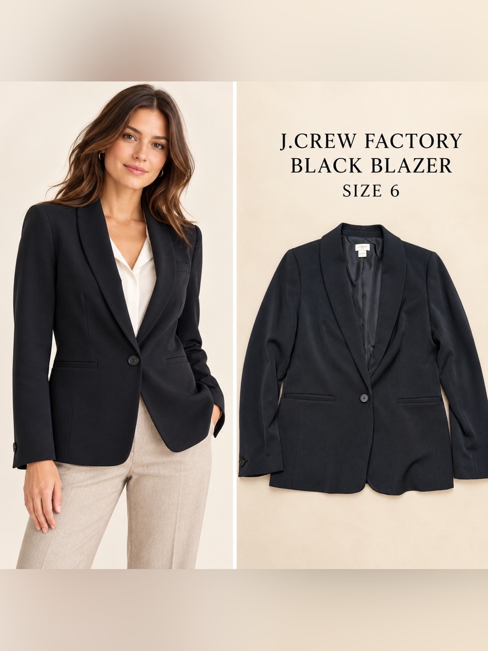 J.Crew Factory Black Single-Button Blazer Size 6 Single-Button Tailored Blazer